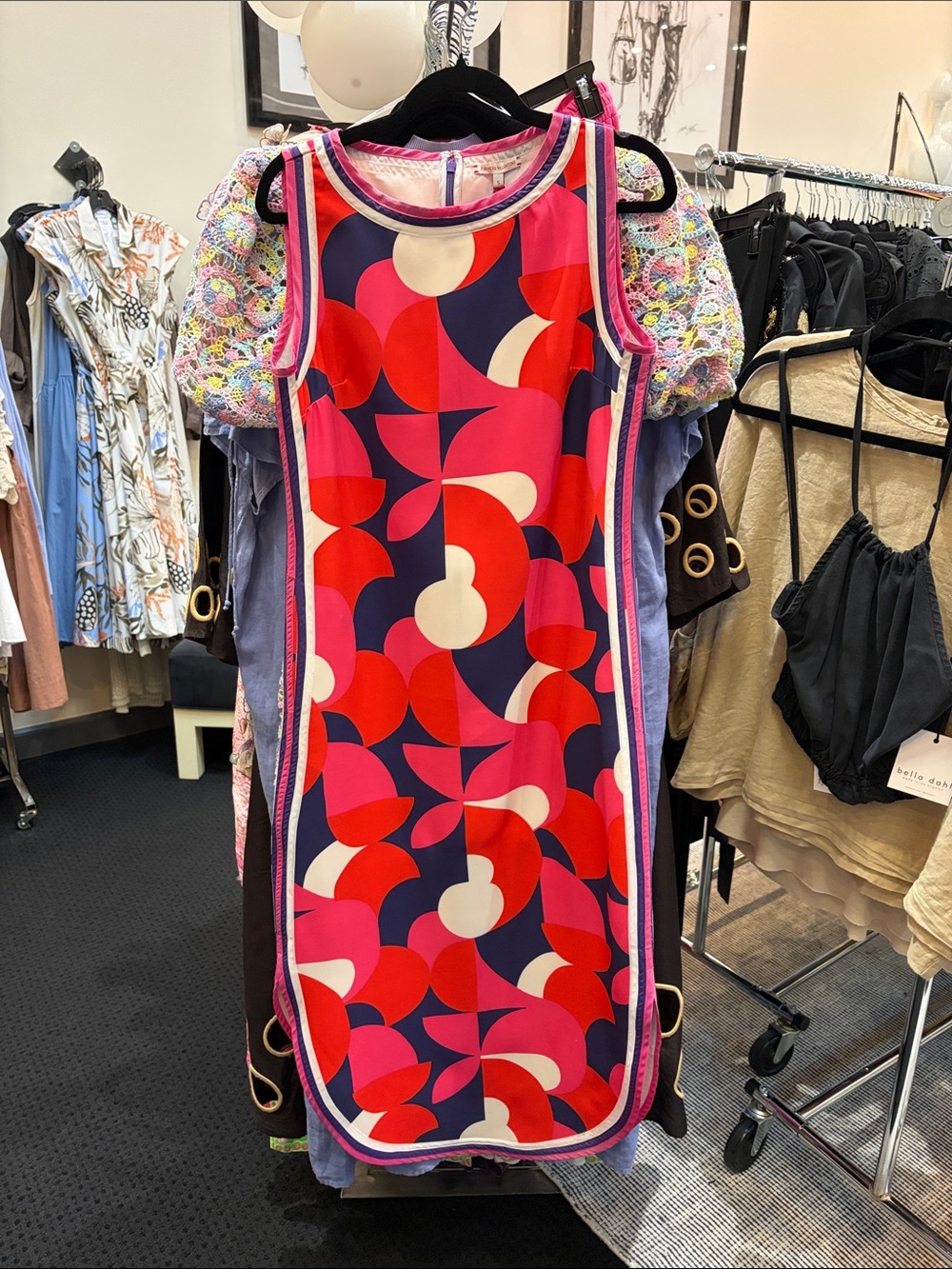 Frances Valentine Pink, Red & Navy Geometric Sleeveless Shift Dress